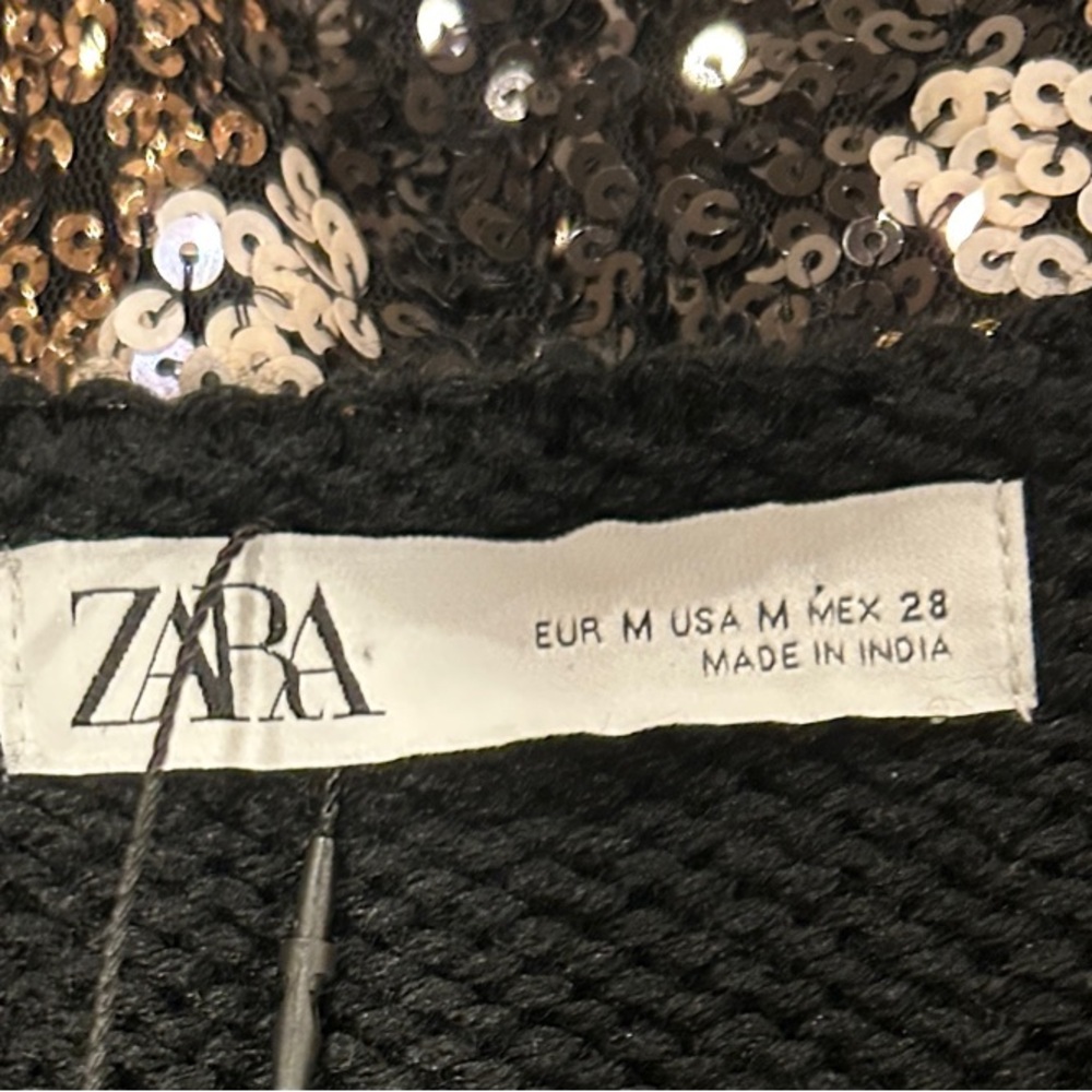 Zara Black, White, & Gold Sequin Open Front Cardigan Size Medium NWT - Picture 2 of 9